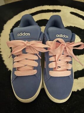 adidas Blue Suede Sneakers with Pink Laces